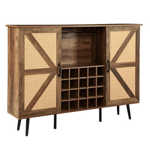 Oak Faux Rattan Barn Door Wine Cabinet