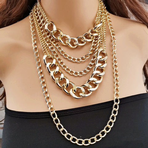 Chunky Punk Chain Statement Collar Necklace for Women