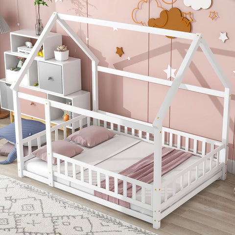 Full Size Floor Bed Frame with Roof