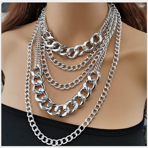 Chunky Punk Chain Statement Collar Necklace for Women