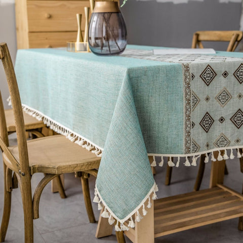 Rectangle Cotton Linen Tablecloth with Jacquard Waves