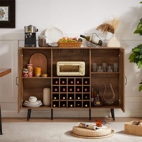 Oak Faux Rattan Barn Door Wine Cabinet