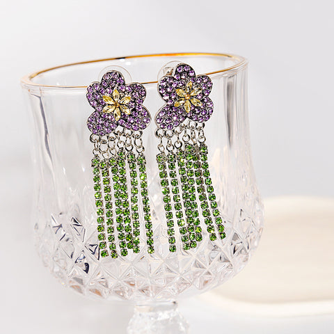 Purple Flower Tassel Earrings