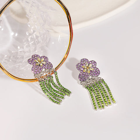 Purple Flower Tassel Earrings