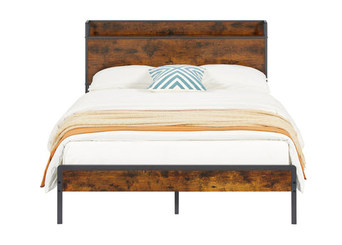 Full Size Bed Frame with Headboard and Storage Shelf