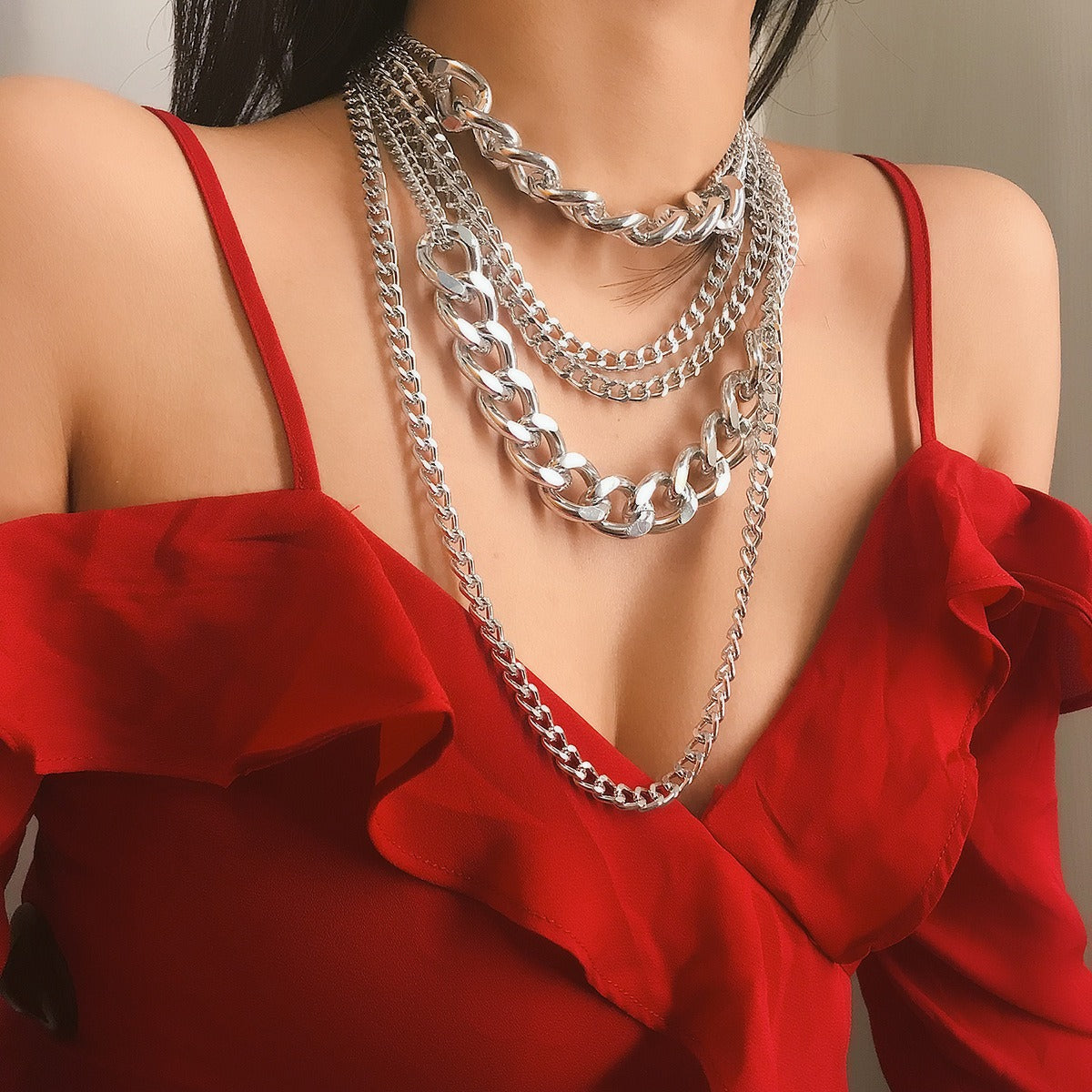 Chunky Punk Chain Statement Collar Necklace for Women