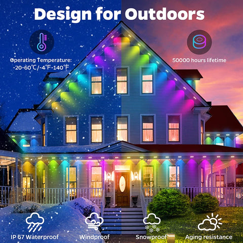 Smart Permanent Outdoor Lights, 100ft with 60 LED RGB String Lights