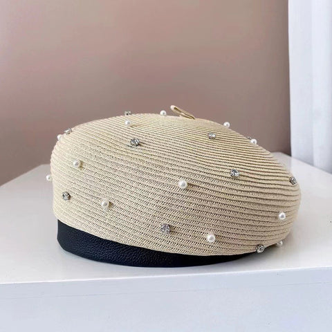 Pearl Rhinestone Beret Hat