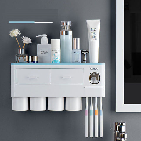 Wall Mounted Toothbrush Holder with Automatic Toothpaste Dispenser and Magnetic Cups