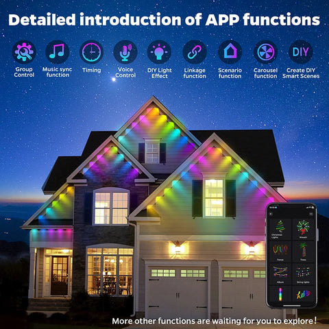 Smart Permanent Outdoor Lights, 100ft with 60 LED RGB String Lights