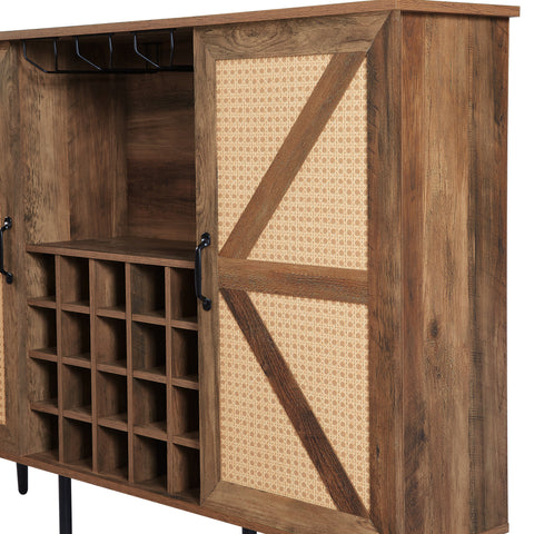 Oak Faux Rattan Barn Door Wine Cabinet