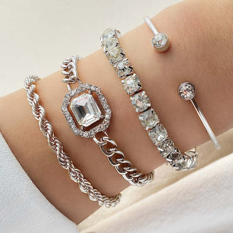 Retro Style Full Diamond Women's Bracelet Set (4 Pieces)