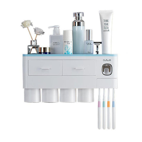 Wall Mounted Toothbrush Holder with Automatic Toothpaste Dispenser and Magnetic Cups