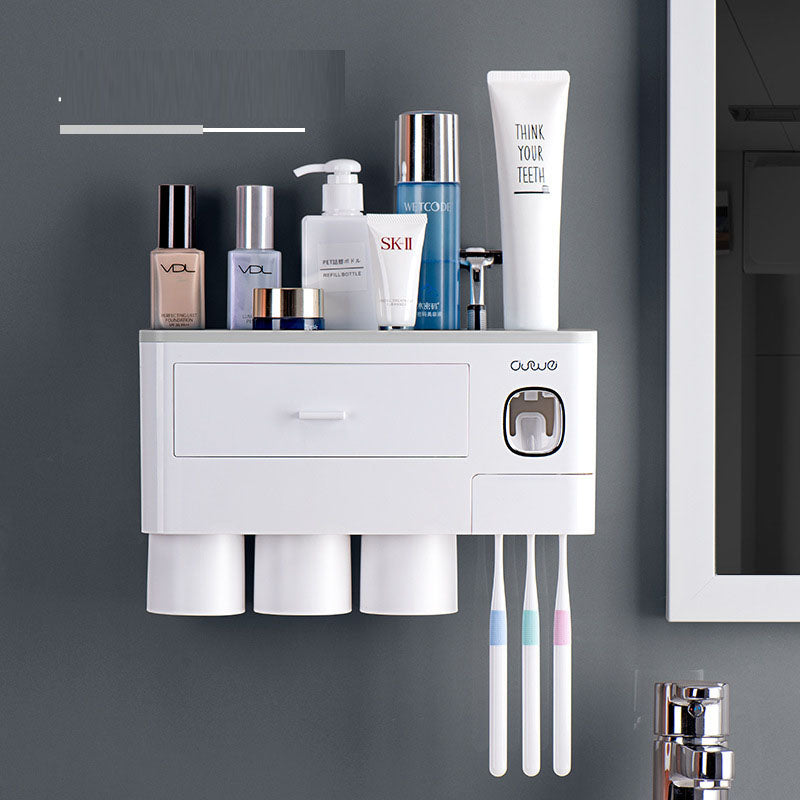 Wall Mounted Toothbrush Holder with Automatic Toothpaste Dispenser and Magnetic Cups