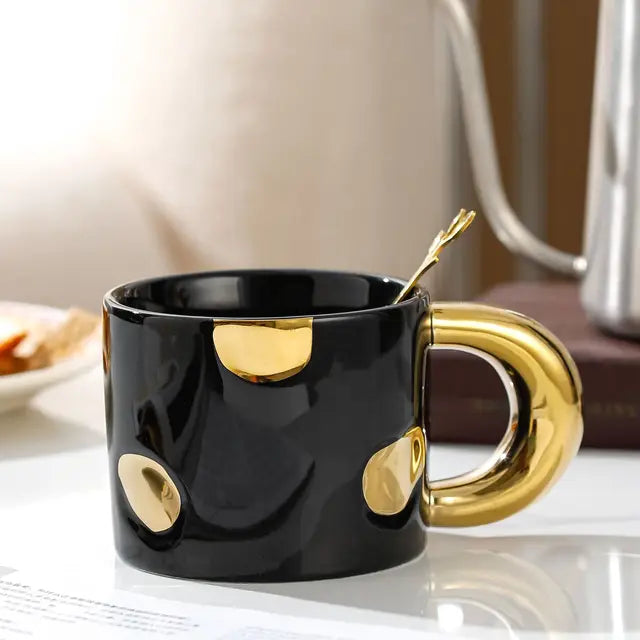 12oz Ceramic Mug with Electroplated Gold Handle