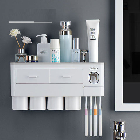 Wall Mounted Toothbrush Holder with Automatic Toothpaste Dispenser and Magnetic Cups