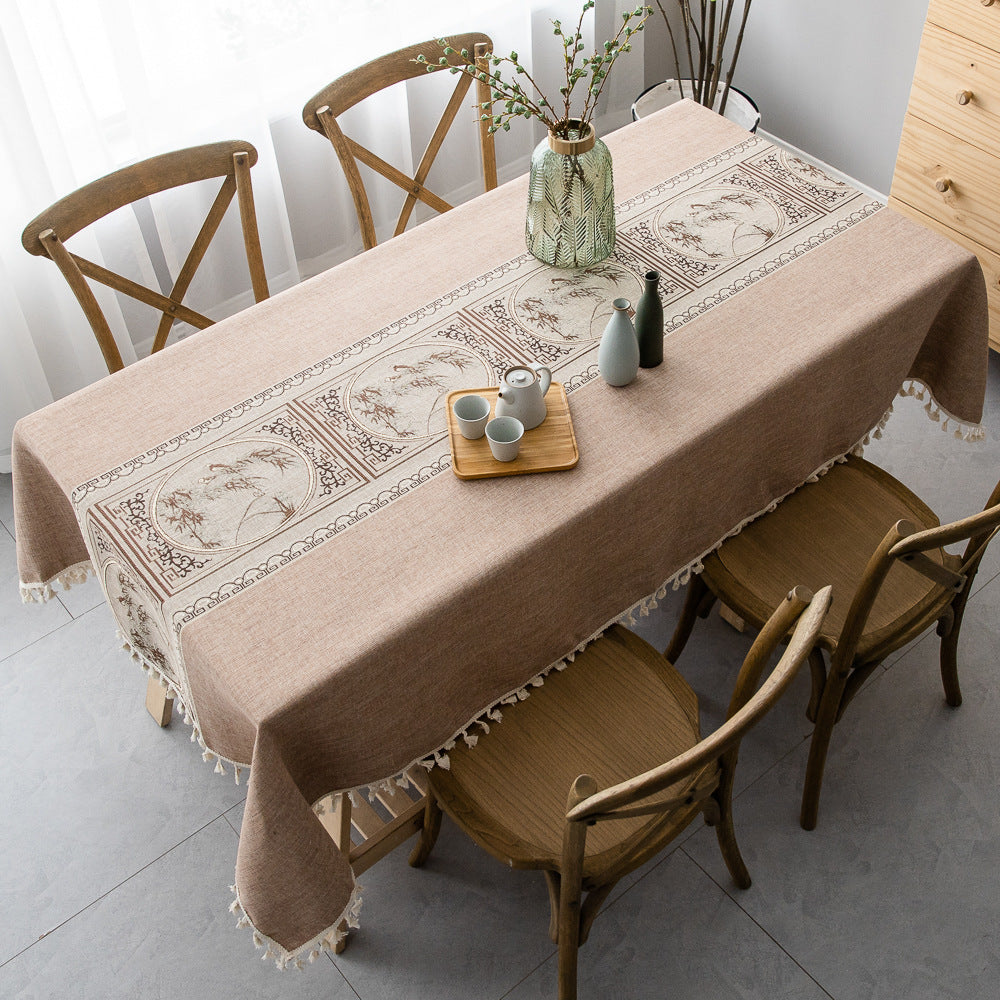 Rectangle Cotton Linen Tablecloth with Jacquard Waves