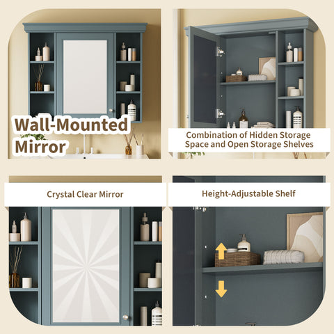 Blue Wall Mounted Bathroom Storage Cabinet with Mirror