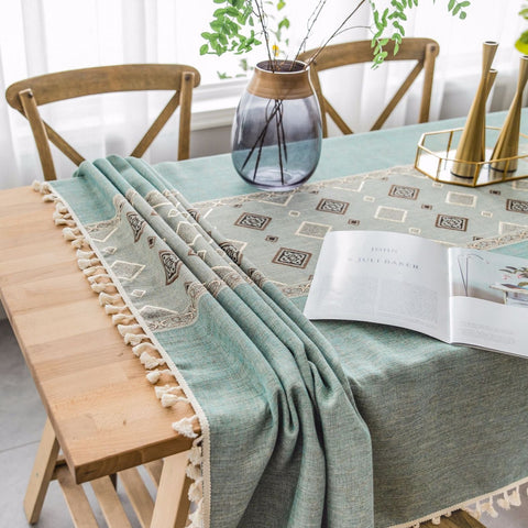 Rectangle Cotton Linen Tablecloth with Jacquard Waves