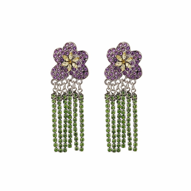 Purple Flower Tassel Earrings