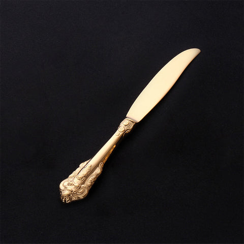 4pcs Vintage Gold Engraved Stainless Steel Flatware