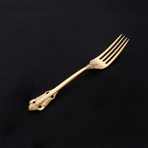 4pcs Vintage Gold Engraved Stainless Steel Flatware