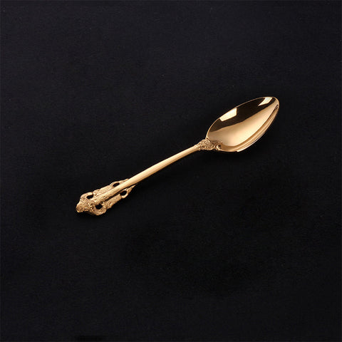 4pcs Vintage Gold Engraved Stainless Steel Flatware