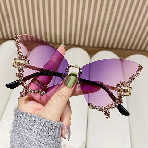 Butterfly Shape Sunglasses with Diamonds