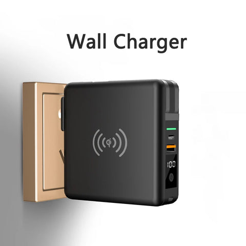 10000mAh Power Bank with AC Plug, 15W Fast Wireless Charging, USB Type C Charger