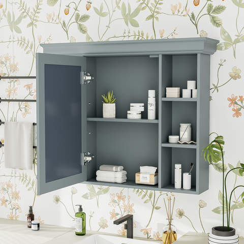 Blue Wall Mounted Bathroom Storage Cabinet with Mirror