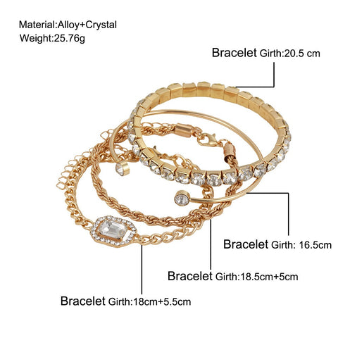 Retro Style Full Diamond Women's Bracelet Set (4 Pieces)