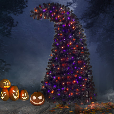 6FT Black Halloween Tree with 300 LED Lights and 1080 Bendable Branches for Halloween Christmas Thanksgiving Decor