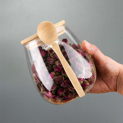 Airtight Glass Jars with Wooden Lid and Spoon