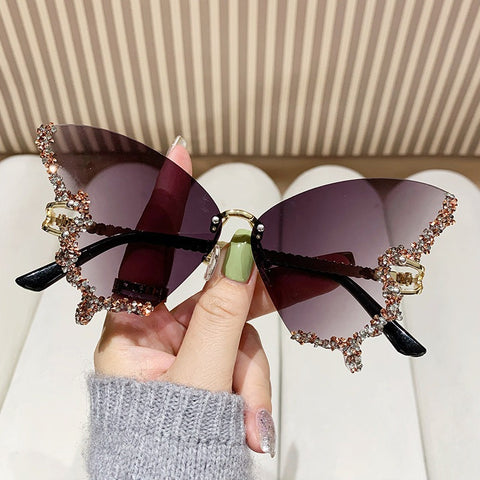 Butterfly Shape Sunglasses with Diamonds