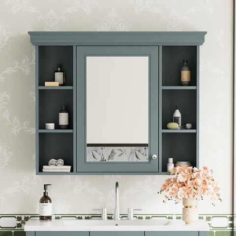 Blue Wall Mounted Bathroom Storage Cabinet with Mirror