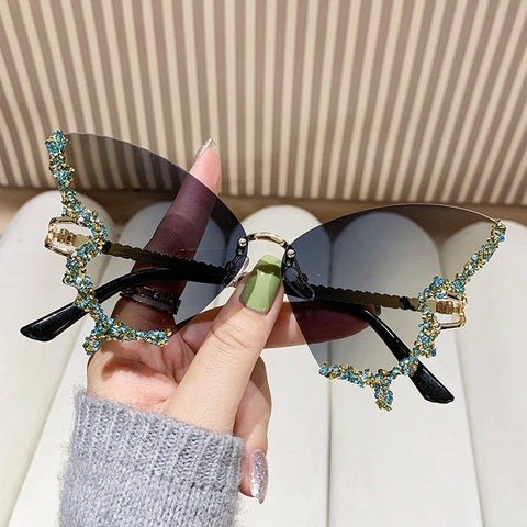 Butterfly Shape Sunglasses with Diamonds