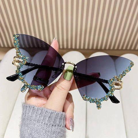 Butterfly Shape Sunglasses with Diamonds