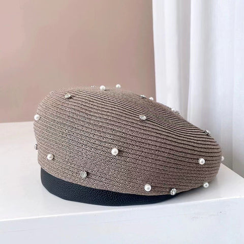 Pearl Rhinestone Beret Hat