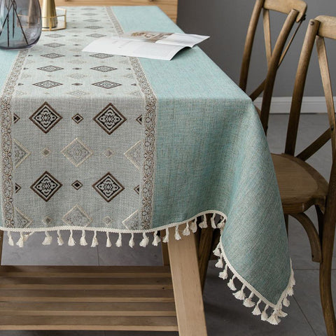 Rectangle Cotton Linen Tablecloth with Jacquard Waves