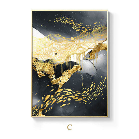 Golden Black And White Wall Art Posters